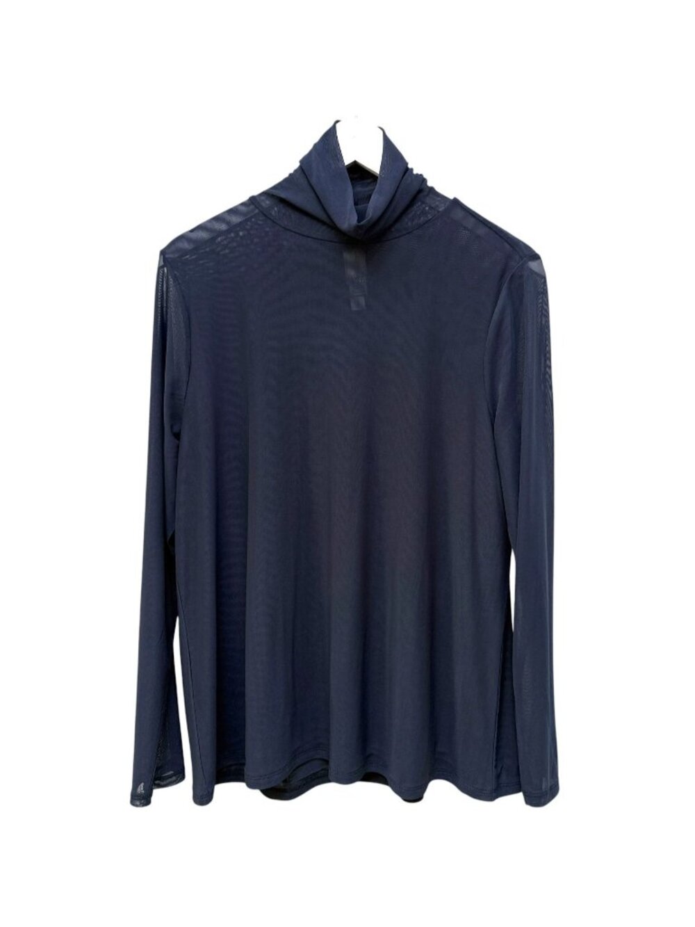 Marla Wynne Layers Mesh Stretch Top Large Navy Blue Mockneck Turtleneck